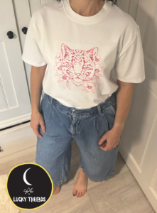 Emma wearing big cat tee