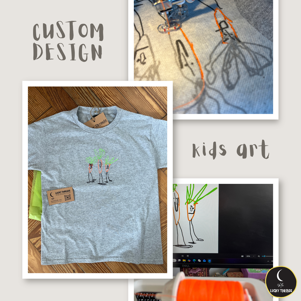 Lucky Threads custom kids art embroidered tee