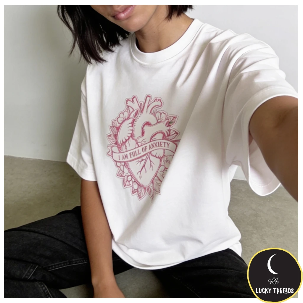 Lucky Threads Anxiety Tee in pink on white