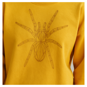 Yellow GILDAN sweatshirt with a Lucky Threads Spider design in yellow thread.
