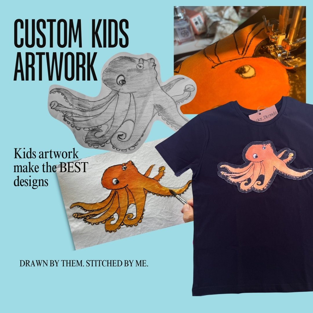 Child's octopus artwork transformed into embroidery